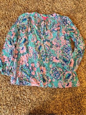 Lilly Pulitzer Shirt - Large Pink & Aqua Floral